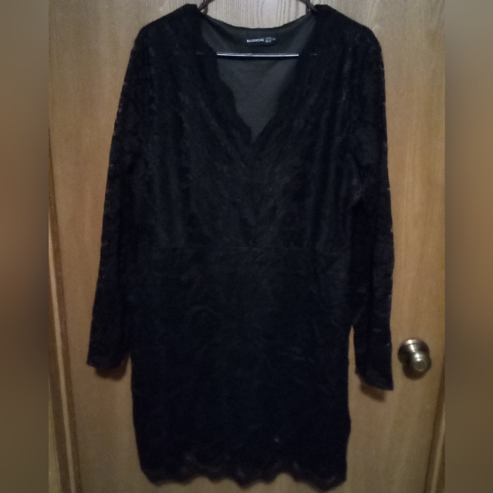 Bloom chic black long sleeve lace overlay above knee dress